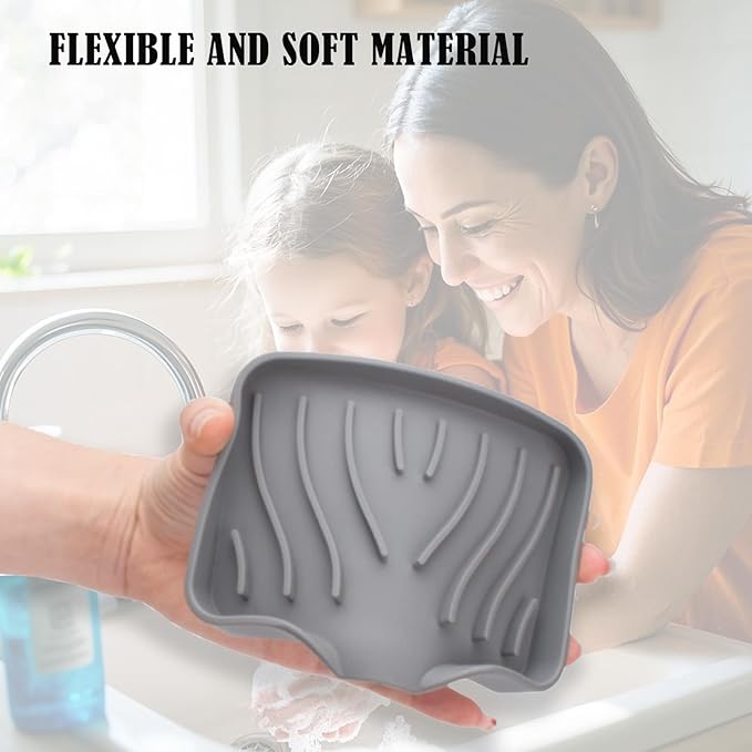 Silicone Soap Dish 2-Pack Black & Gray- Fast-Draining Bathroom Sink Organizer, Non-Slip Shower Soap Tray with Drainage, Durable Silicone Holder for Kitchen & Bathroom (4.72x3.94x0.67 in)