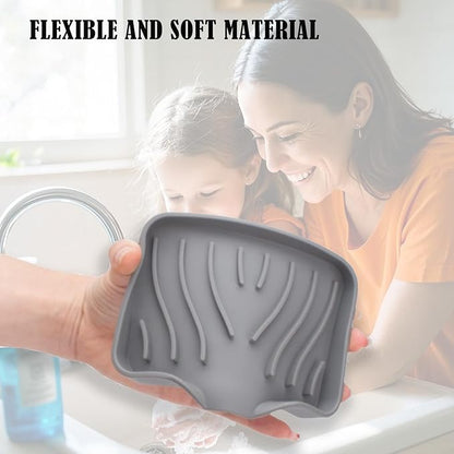 Silicone Soap Dish 2-Pack Black & Gray- Fast-Draining Bathroom Sink Organizer, Non-Slip Shower Soap Tray with Drainage, Durable Silicone Holder for Kitchen & Bathroom (4.72x3.94x0.67 in)