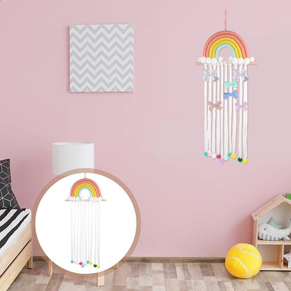 Lurrose Hair Bow Organizer: Hair Bow Holder for Girls - Baby Hanger Clips with Rainbow Tassels - Clips for Baby Hangers