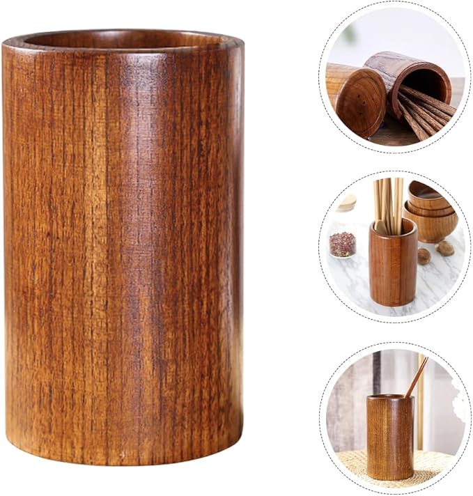 Cabilock Wooden Chopsticks Holder Utensil Organizer for Kitchen Countertop Storage - Multi-Functional Large Capacity Canister