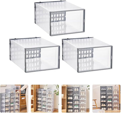 OSALADI Shoe Storage Boxes with Dustproof and Moisture-resistant Design Gray Plastic Shoe Organizer 34x15.5x24cm 3pcs for Home Closet