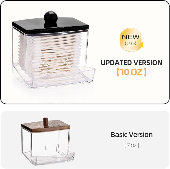 Tbestmax 2 Pack Qtips Dispenser - Bathroom Organizers and Storage Containers, Plastic Apothecary Jars with Black Lids for Cotton Swab, Cotton Round Pads, Floss