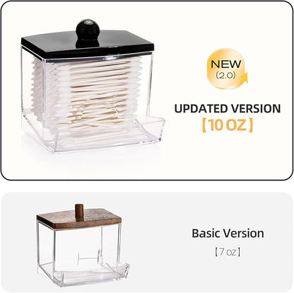 Tbestmax 2 Pack Qtips Dispenser - Bathroom Organizers and Storage Containers, Plastic Apothecary Jars with Black Lids for Cotton Swab, Cotton Round Pads, Floss