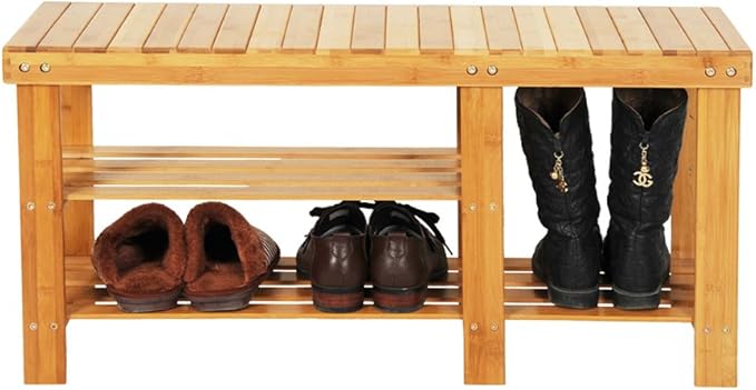 None/Brand Bamboo Shoe Rack with Storage Shelf, Three-Layer Wooden Shoe Rack, can Hold 551 pounds, Very Suitable for Corridor, Bathroom, Living Room and Corridor Entrance (Wood Color(Boots Version))