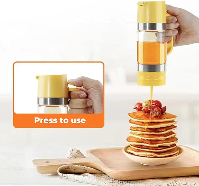 Honey Dispenser Glass Honey Dispenser No Drip 300ml Jar with Holder Base Multi-Purpose Syrup for Toast, Coffee & More