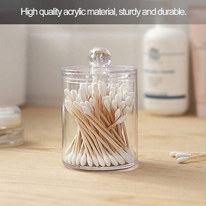 Cotton Swab Container, Acrylic Cotton Ball Holder with Lid, Cotton Swab Dispenser Cotton Rounds Holder Round Cotton Bud Case Acrylic Cotton Swab Holder for Organizing Cotton Swab