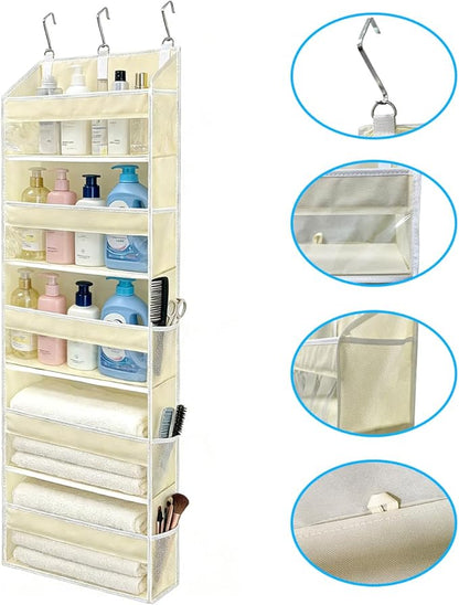 Over Door Organizer, 5 Layers Door Organizer Hanging with 10 Mesh Side Pockets and Clear Window for RV, Kitchen, Bedroom, Bathroom, Beige