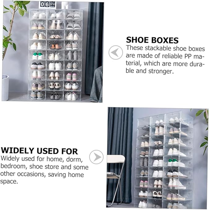 4pcs Folding Storage Boxes Lids Stackable Shoe Organizers Shoe Storage Space-saver for Home