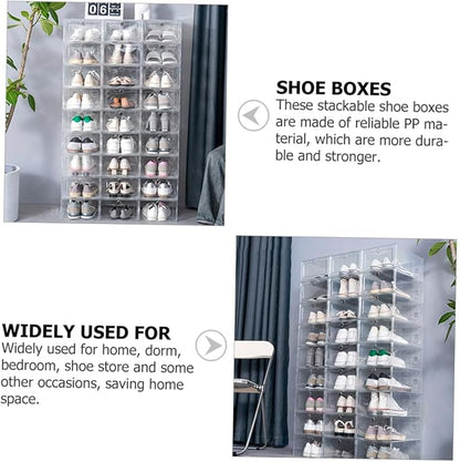 4pcs Folding Storage Boxes Lids Stackable Shoe Organizers Shoe Storage Space-saver for Home