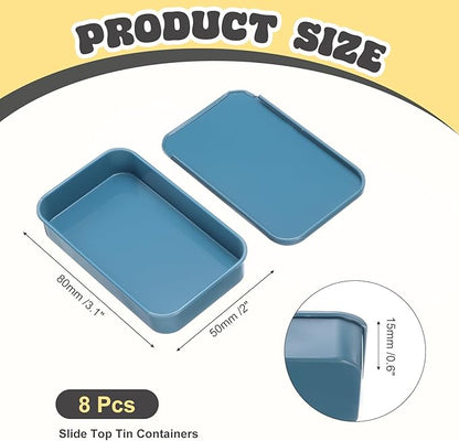 uxcell 8Pcs Slide Top Tin Containers, Mini Metal Empty Tins Box with Sliding Lids, 3.1"x2"x0.6" Rectangular Storage Organizers for Lip Balm, Solid Perfume, Small Items, Blue