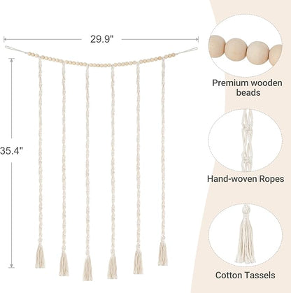 Dahey Macrame Bow Holder Hanging Hair Bow Organizer for Baby Girls Boho Wall Decor Handmade Headband Holder with wood beads Storage Hair Clips for Baby Nursery Room,1 PCS, Clips and Bows Not Included