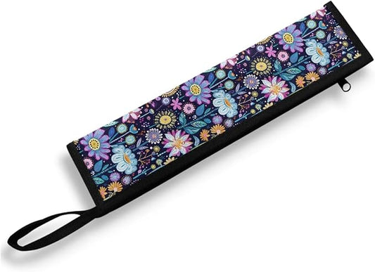 COEQINE Blue Retro Flower Large Utensil Holder Storage Case for Fork Spoon Knife Organizer Outdoor,Retro Lotus Floral Portable Travel Accessories Silverware Case for Lunch Box
