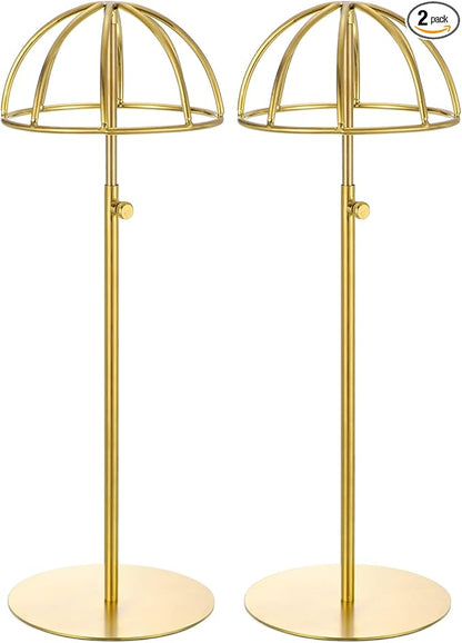 uxcell Metal Hat Display Stand 2 Pack Adjustable Tabletop Hat and Wig Rack Holder for Baseball Cap, Fedora Hat, Cowboy Hat - Gold
