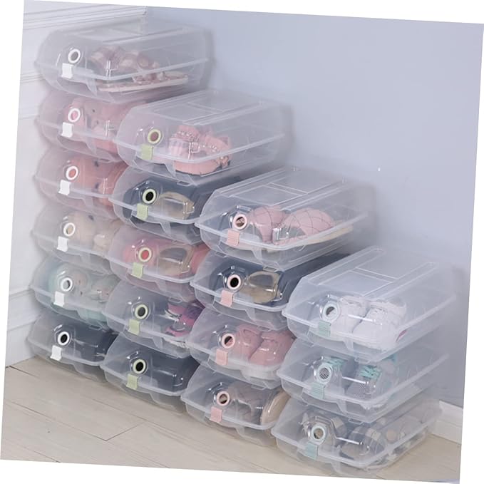2pcs Large Transparent Plastic Shoe Storage Box Stackable and Dustproof Design for Men and Women for Organizing Sneakers and Footwear White