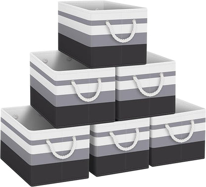 Fab totes Storage Bins 6-Pack, Foldable Storage Baskets for Organizing Toys, Books, Shelves, Closet, Large Storage Box with Rope Handles, Sturdy Organizer Bins,Gradient Grey