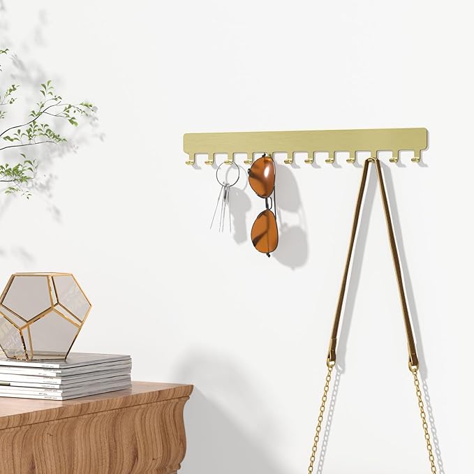 Bussdis Necklace Holder Hanging Jewelry Organizer: Self-Adhesive Wall Organizer for Necklaces, 2 Pack, Gold