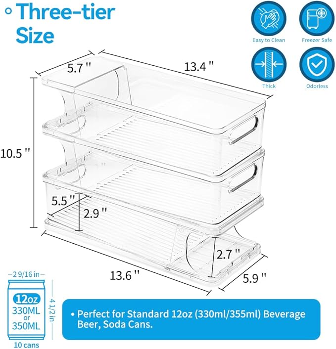 Xicennego 3-Tier Stackable Soda Can Organizer for Refrigerator, Fridge Can Organizer Dispenser, Beverage Can Holder for Refrigerator, Pantry, Cupboard