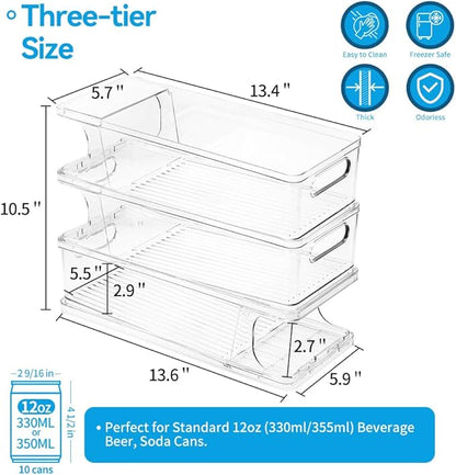 Xicennego 3-Tier Stackable Soda Can Organizer for Refrigerator, Fridge Can Organizer Dispenser, Beverage Can Holder for Refrigerator, Pantry, Cupboard