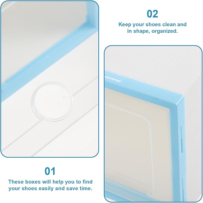 MAGICLULU 6pcs Stackable Shoe Boxes with Blue Frame Thickened Plastic Shoe Storage Containers for Women Closet Organization