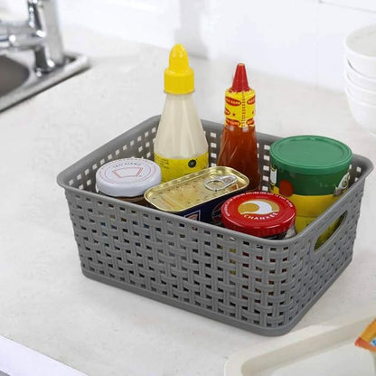 Sandmovie Grey Plastic Rattan Storage Baskets, 6 Packs