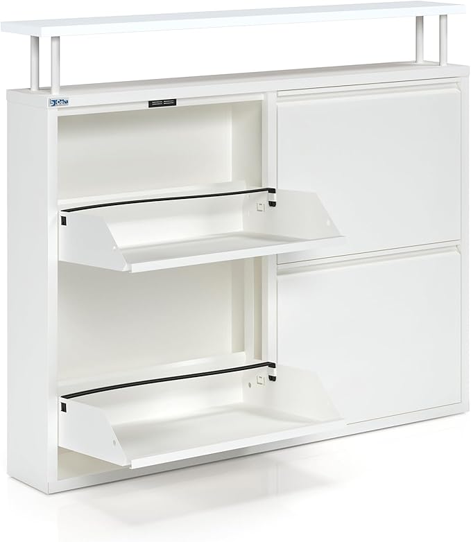 CEHA 4 Tier Metal Shoe Cabinet with Cover and Shelf, Durable Shoe Storage Organizer for Entryway, Space Saving Shoe Shelf Closet, 5.91" x 39.3" x 332.4", White