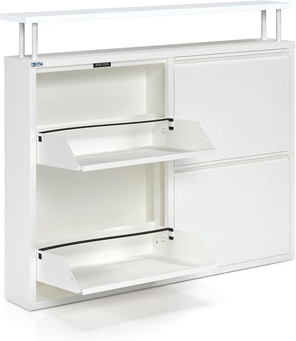 CEHA 4 Tier Metal Shoe Cabinet with Cover and Shelf, Durable Shoe Storage Organizer for Entryway, Space Saving Shoe Shelf Closet, 5.91" x 39.3" x 332.4", White