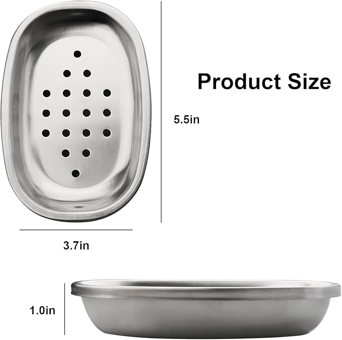 Stainless Steel Soap Dish with Double Layer Draining for Bathroom, Chrome Brushed Nickel Soap Box with Drainage, Shower Countertop Tray (Dots)