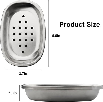 Stainless Steel Soap Dish with Double Layer Draining for Bathroom, Chrome Brushed Nickel Soap Box with Drainage, Shower Countertop Tray (Dots)