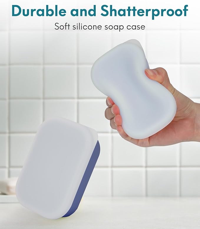 Quatish Compact Leakproof Travel Soap Case, Silicone Soap Box with Draining Layer, Enhanced Soap Container, Suitable for Camping, Gym, Bathroom, Outdoor Essentials, Blue