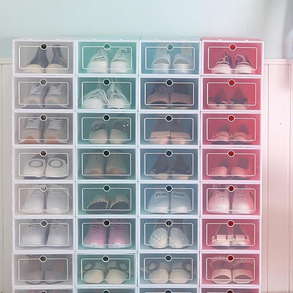 Uonlytech 6Pcs Stackable Shoe Storage Boxes Large Plastic Containers Blue Thickened Organizer for Closet and Home Shoe Storage