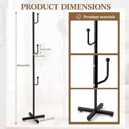 Gisafai Hat Rack Stand for 30 Caps, 63” Tall Freestanding Hat Organizer with 3 L-shaped Hooks (10 Caps Each), Metal Baseball Cap Holder, Space Saving Display Rack for Home, Store, Office