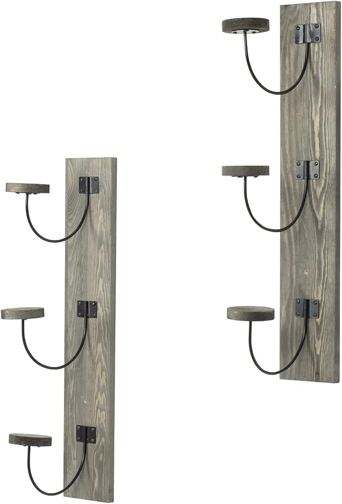MyGift 2 Pcs Hat Rack Wall Mount, Cowboy Hat Organizer Holder, Coat, Cap Clothes Hanger with Metal Wire and Wood Hooks, Vintage Gray
