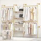Industrial Pipe Clothing Rack, Heavy Duty Adjustable Garment Hanger with Shelves, 2 Installation Methods Closet Storage System for Wardrobe Organization (Gold, 80" H x 86" W)