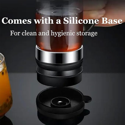 Honey Dispenser No Drip with Base, 12oz Glass Honey Dispenser with Handle, Pressure Design for Quantitative Honey Extraction Syrup and Jam (Black)
