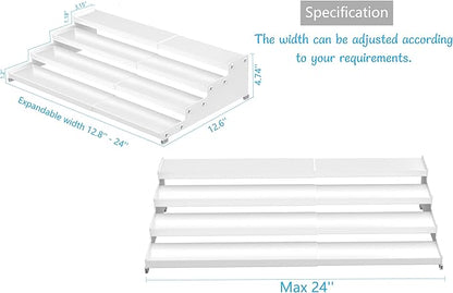 Jojocross Expandable 4-Tier Step Spice Rack Organizer for Kitchen Cabinet Modern Design and Non Skid Space Saving Storage Shelf for Countertop Cabinets Pantry(2Packs/White)