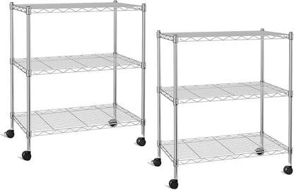 YSSOA 3-Tier Heavy Duty Storage Shelves 750Lb Capacity, 24.02" D x 13.78" W x 21.97" H Shelving Unit for Pantry, Garage, Laundry and Kitchen, Chrome, 2 Pack