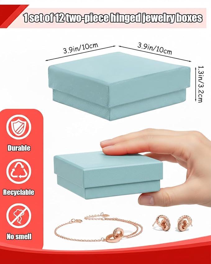 Rocutus Jewelry Gift Boxes for Necklace, Earring, Ring - Cotton Filled Cardboard Paper Jewelry Box Gift Cases for Wedding, 12 Pack Engagement, Gift Packaging, Luxury Jewelry Box, Ring Box (Blue)