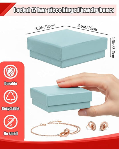 Rocutus Jewelry Gift Boxes for Necklace, Earring, Ring - Cotton Filled Cardboard Paper Jewelry Box Gift Cases for Wedding, 12 Pack Engagement, Gift Packaging, Luxury Jewelry Box, Ring Box (Blue)