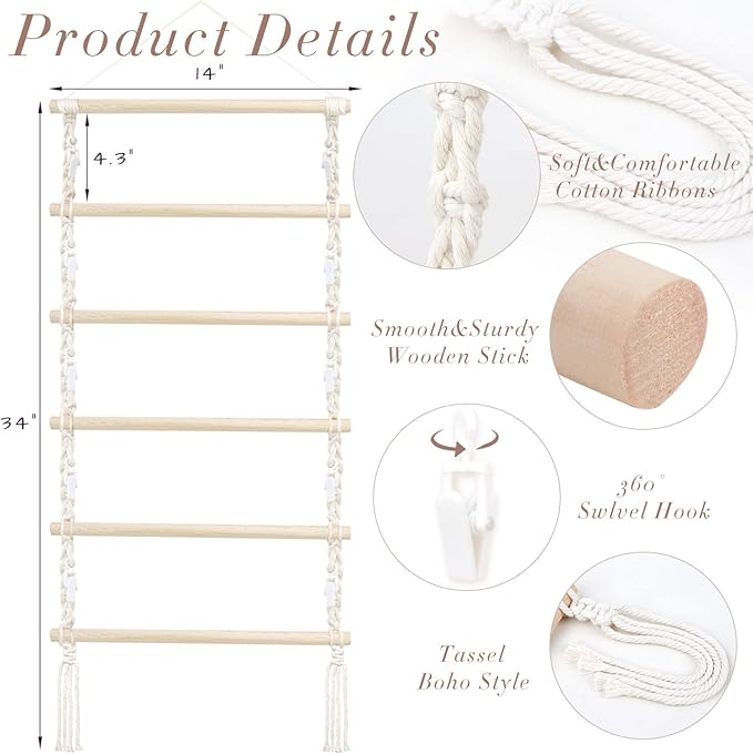 SNOWSTAR Macrame Hair Claw Clip Organizer,Hanging Hair Clip Holder and Storage for Women Girls,Claw Clip Hanger Home Decor for Wall,Door,Closet