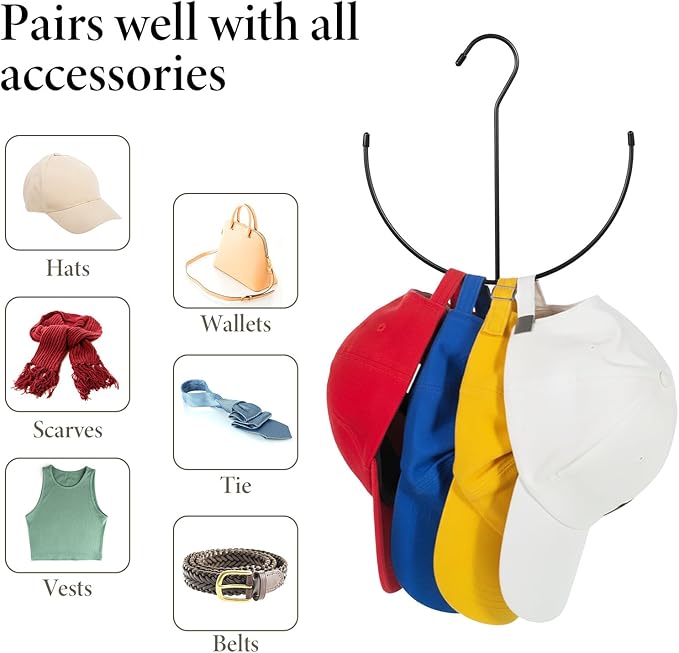 2 Pack Hat Hangers for Closet, Metal Closet Hat Organizer for Baseball Caps, Black Hats Racks Baseball Cap Holder