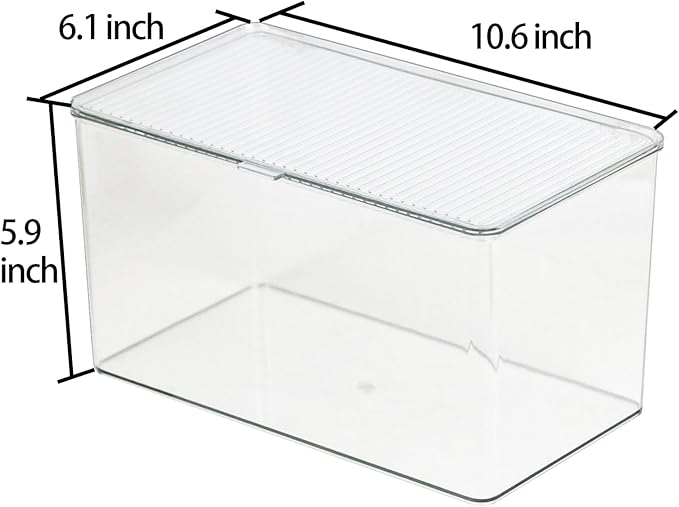 ZEXALOR Clear Plastic Storage Bin with Lid, Organizer for Pantry, Office, Bathroom, Kitchen, Snack, Tea Bag, Coffee Container (Large)