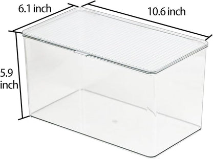 ZEXALOR Clear Plastic Storage Bin with Lid, Organizer for Pantry, Office, Bathroom, Kitchen, Snack, Tea Bag, Coffee Container (Large)