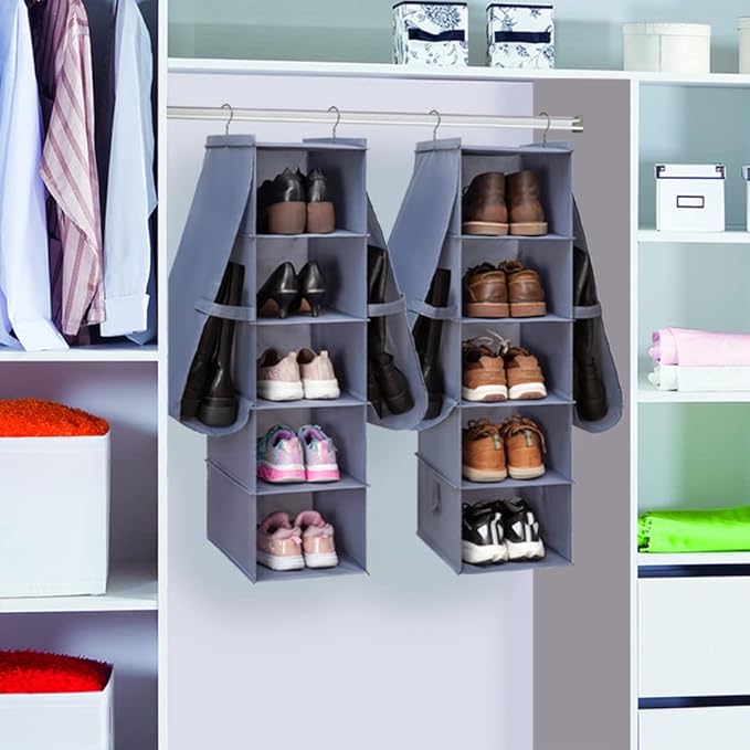 Shoe Rack Closet Hanging Boot Organizer for Closet Shoes Organizer Hanging Shoe Boots Storage Holder Shoe Closet Organizer, 10-Shelf 4 Pockets
