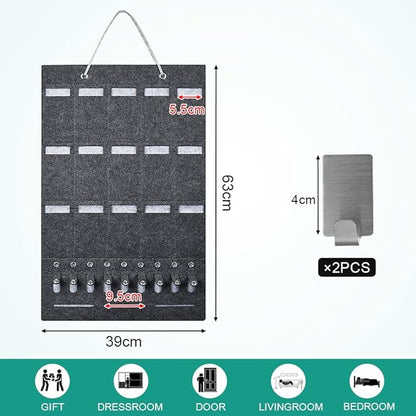 Eyeglass Organizer Storage 15 Compartments Felt Sunglasses Organizer with 2 Hooks Eyeglass Storage Organizer Hanging Bag for Glasses