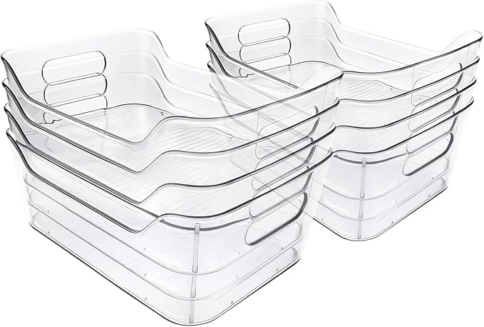 8 Pack Acrylic Pantry Storage Bins, Storage Bins for Cabinets, Clear Bins for Pantry, Cabinets, Organizing, Fridge, Kitchen (7.9” x 5.5” x 3.2”)