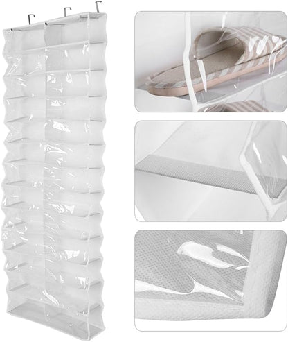 Tyenaza 26 Pocket Shoe Organizer, Crystal Clear over the Door Hanging Closets Storage Bag for Shoes, Sneakers or Accessories(white)