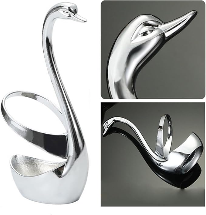 AYNEFY Coffee Spoons Swan Base Holder, Zinc Alloy Swan Decorative Flatware Stand Household Cutlery Rack Tableware Storage Racks for Home Bar Restaurant Hotel