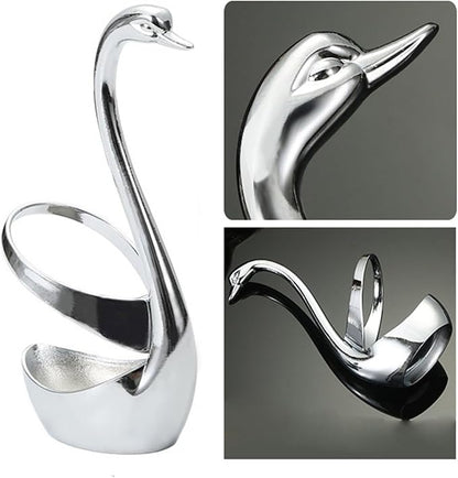 AYNEFY Coffee Spoons Swan Base Holder, Zinc Alloy Swan Decorative Flatware Stand Household Cutlery Rack Tableware Storage Racks for Home Bar Restaurant Hotel