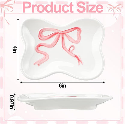Pink Bow Girls Soap Dish Bathroom Decor Coquette Ceramic Cleaner Dish Bow Soap Holder Aesthetic Preppy Room Decor Saver Tray for Kitchen Sink Bathroom Baby Shower Wedding Gift, Easy Cleaning