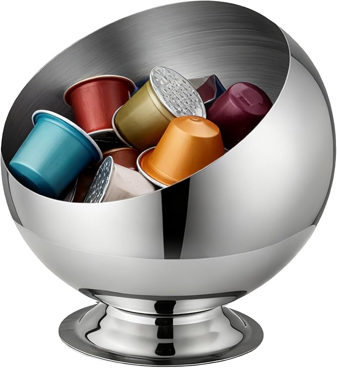 Coffee Pod Holder - Large Capacity Metal K Cup serve for Nespresso Pod Storage Container with Silver Finish, Multi-Use Creamer & Candy Bowl for Countertop, Coffee Bar Accessories(Silver)